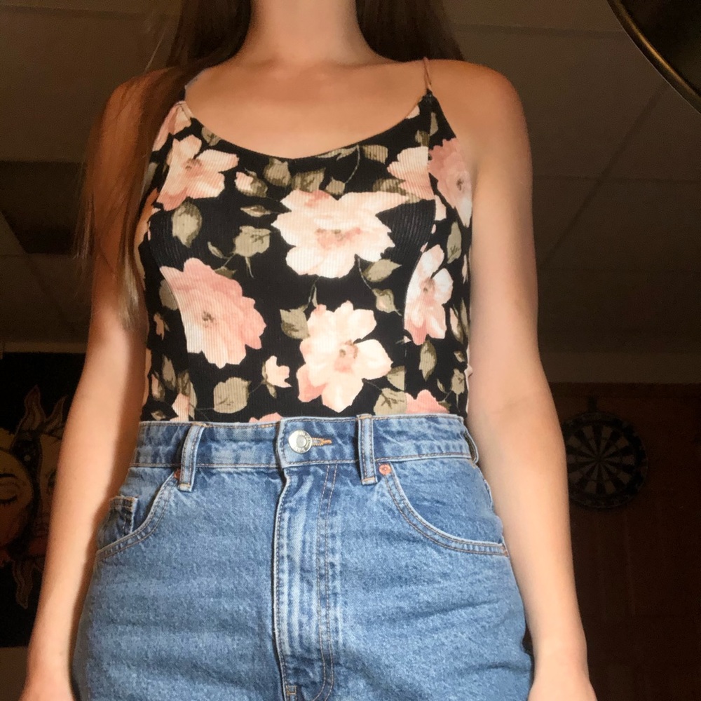 Floral Body Suit with Lace Up Back